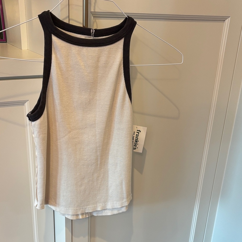 NWT never worn Katie J NYC Cream and Brown Tank Top with raw edge detail